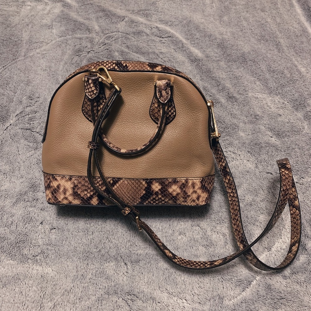 michael kors tan & snake skin crossbody bag
